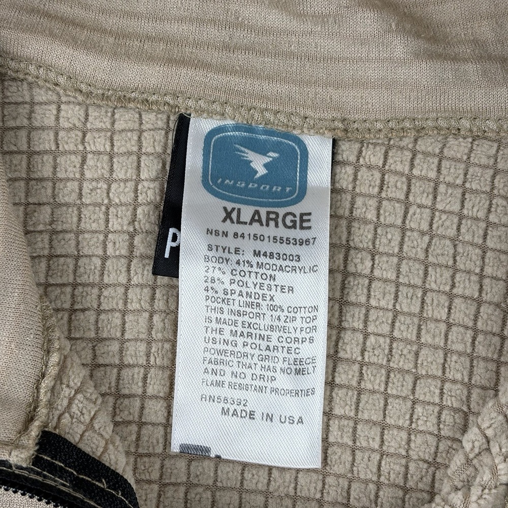 USMC FROG Pullover Mens XL Tan Flame Resistant Polartec 1/2 Zip Grid Fleece USA - Picture 3 of 8